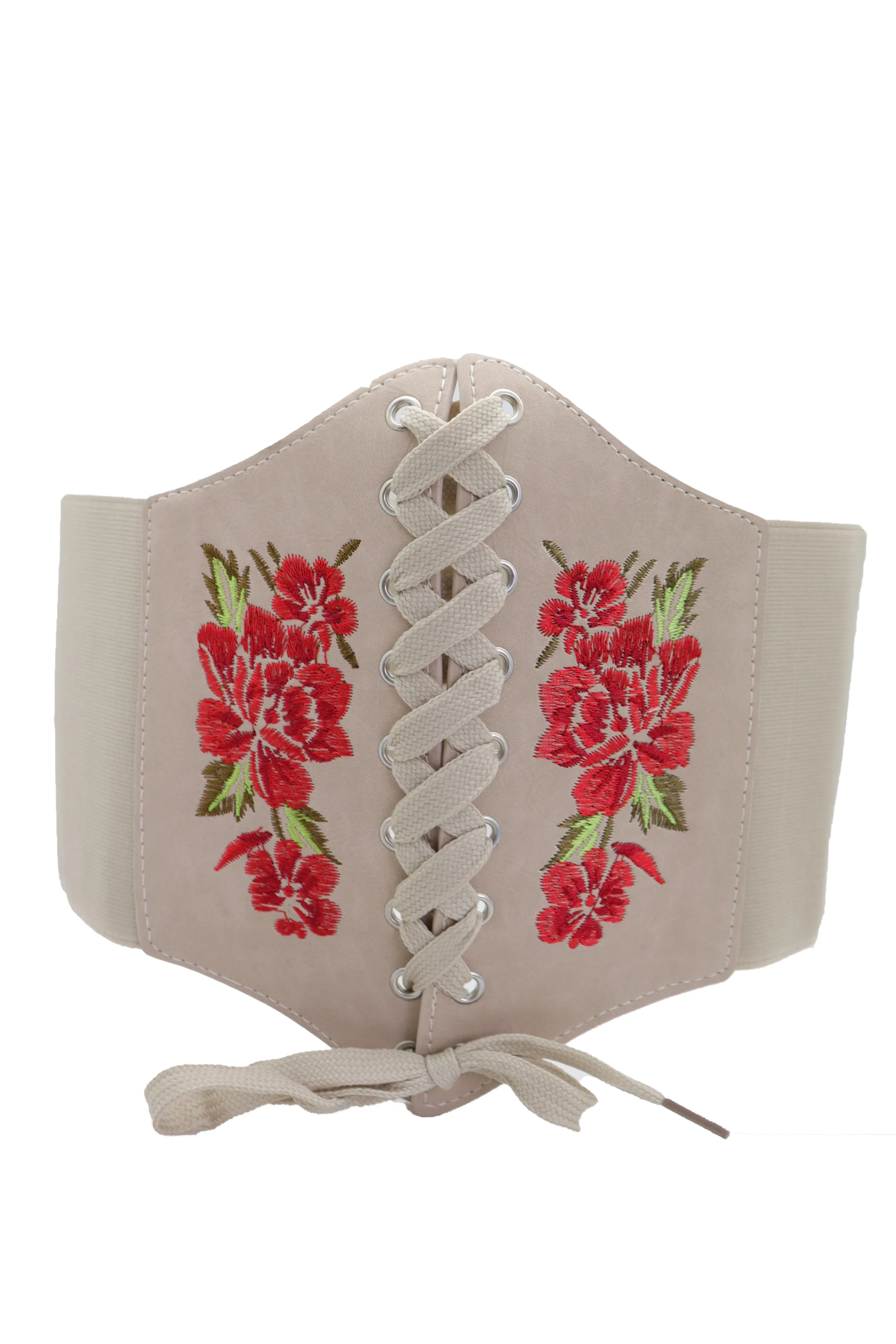 Wide Elastic Beige Corset High Waist Belt Flowers ize S M