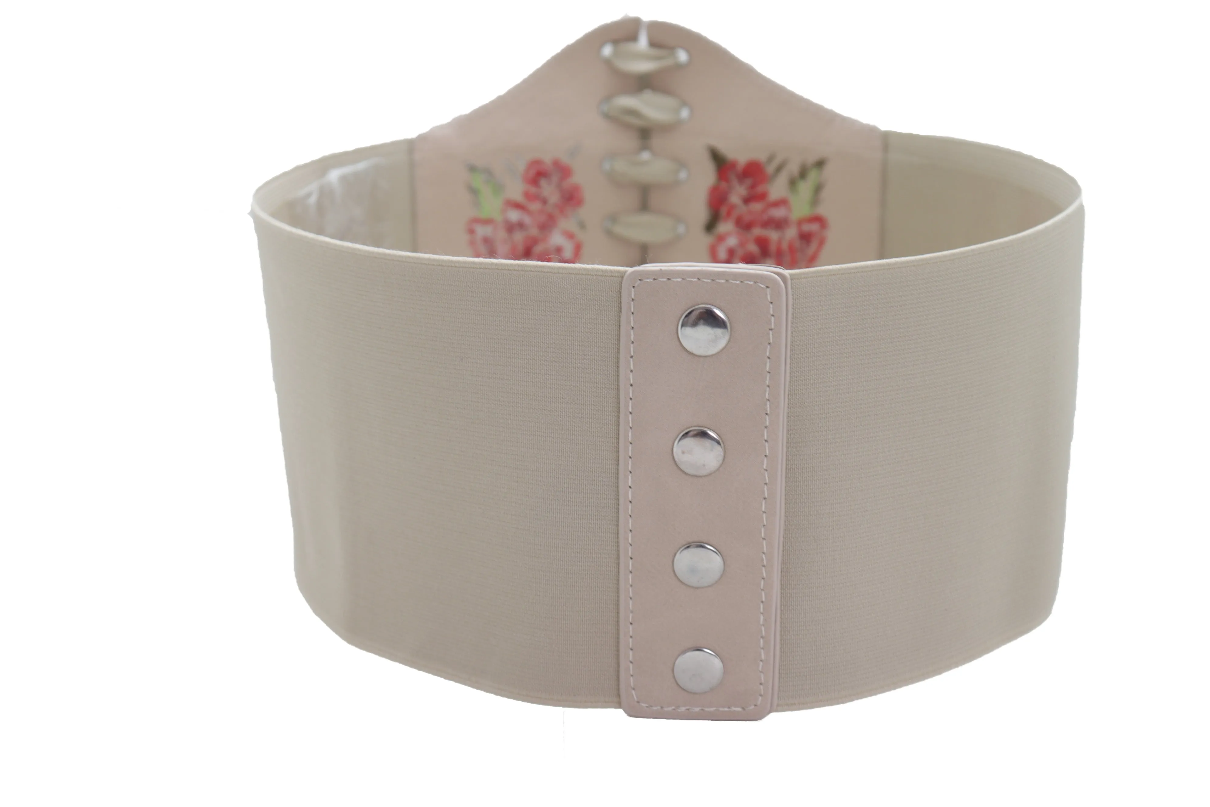 Wide Elastic Beige Corset High Waist Belt Flowers ize S M