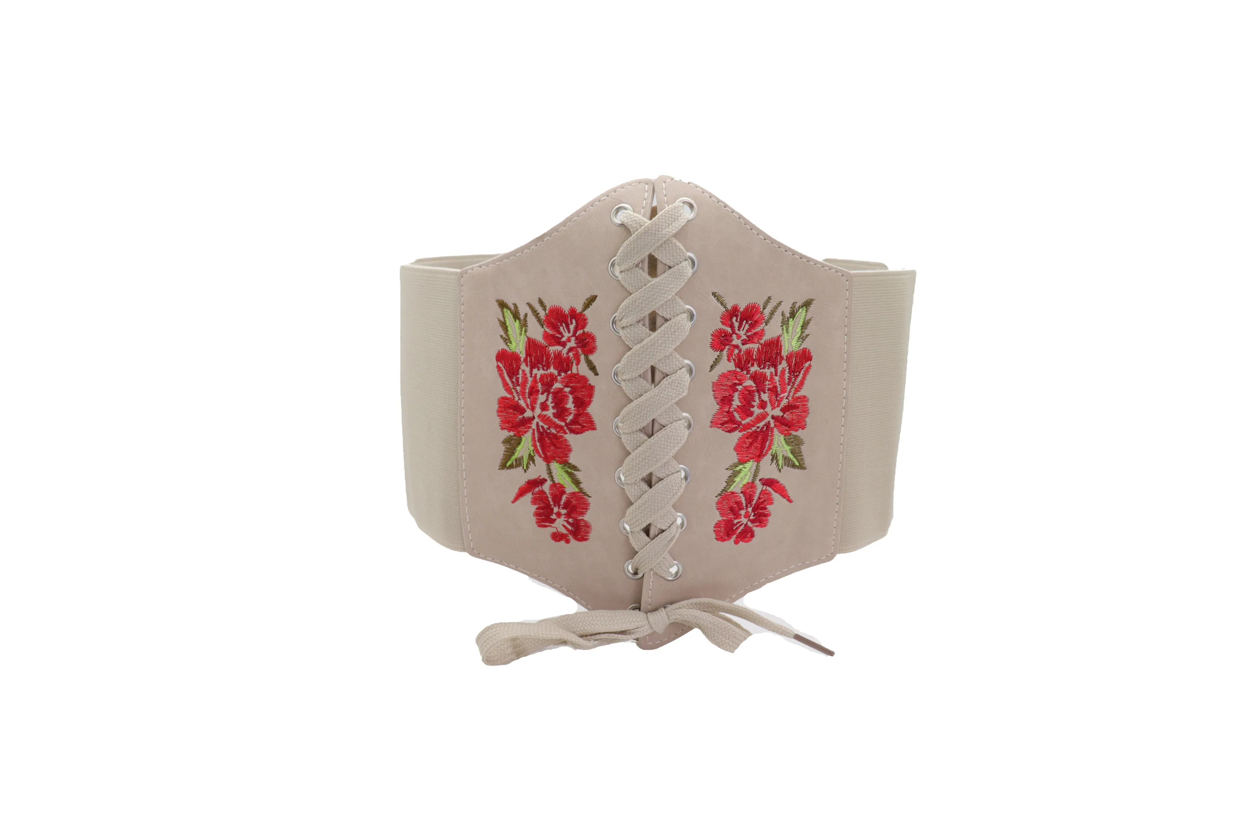 Wide Elastic Beige Corset High Waist Belt Flowers ize S M