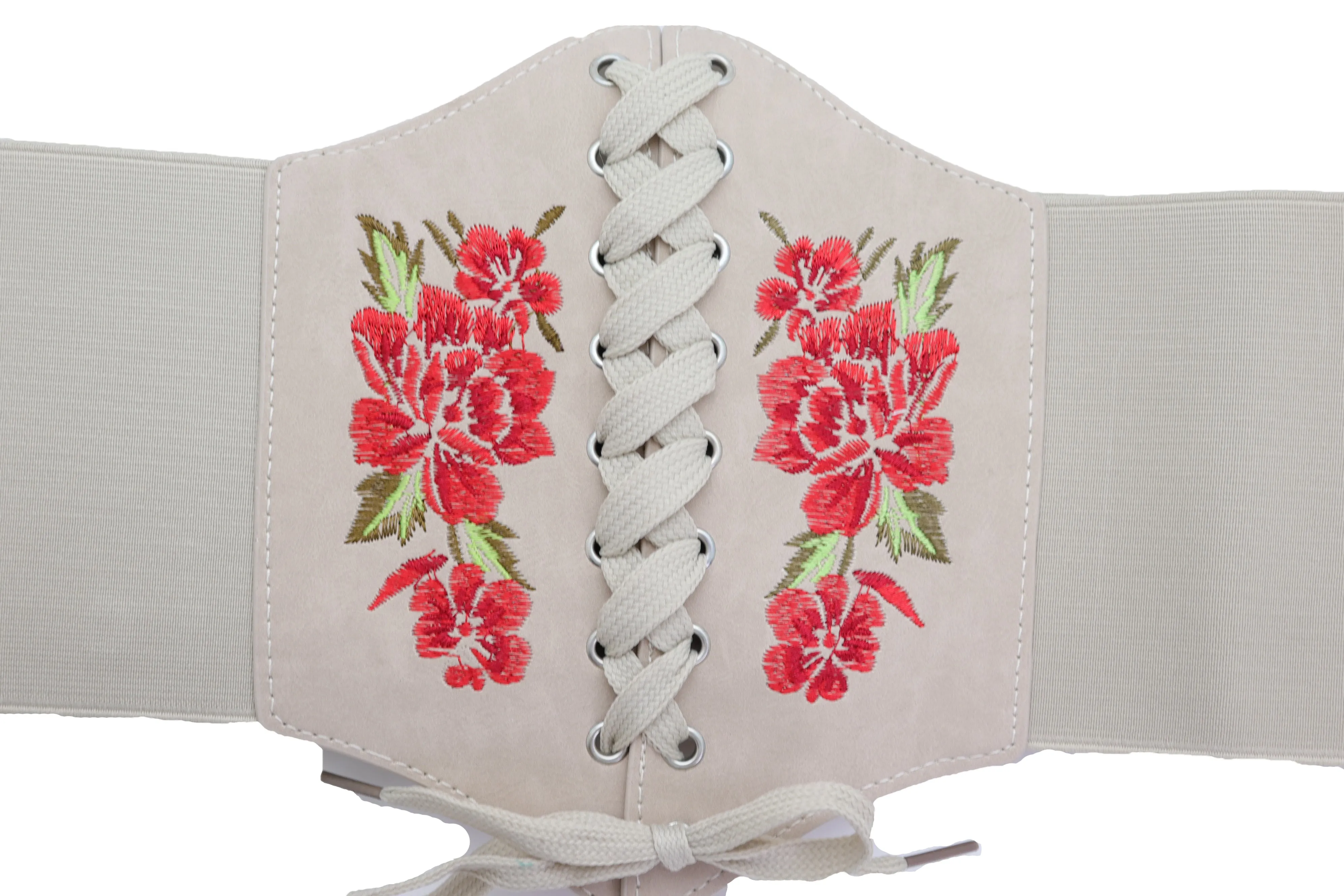 Wide Elastic Beige Corset High Waist Belt Flowers ize S M