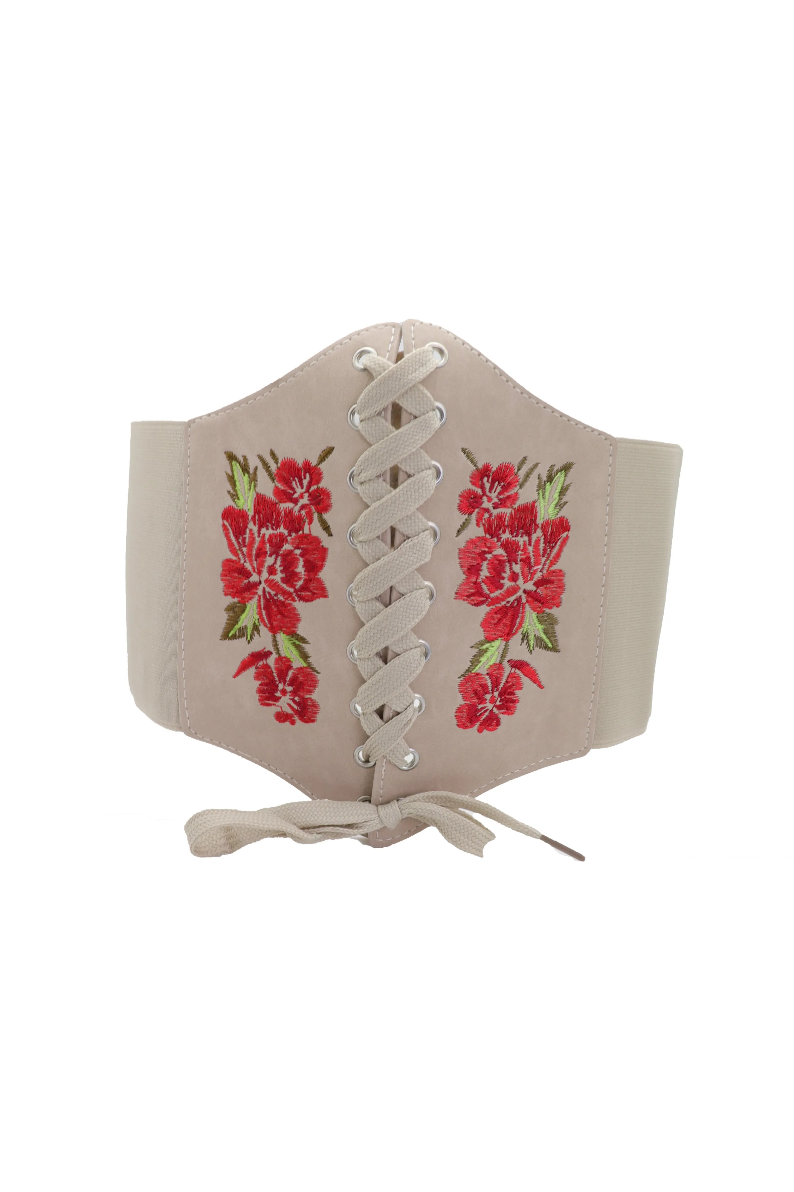Wide Elastic Beige Corset High Waist Belt Flowers ize S M