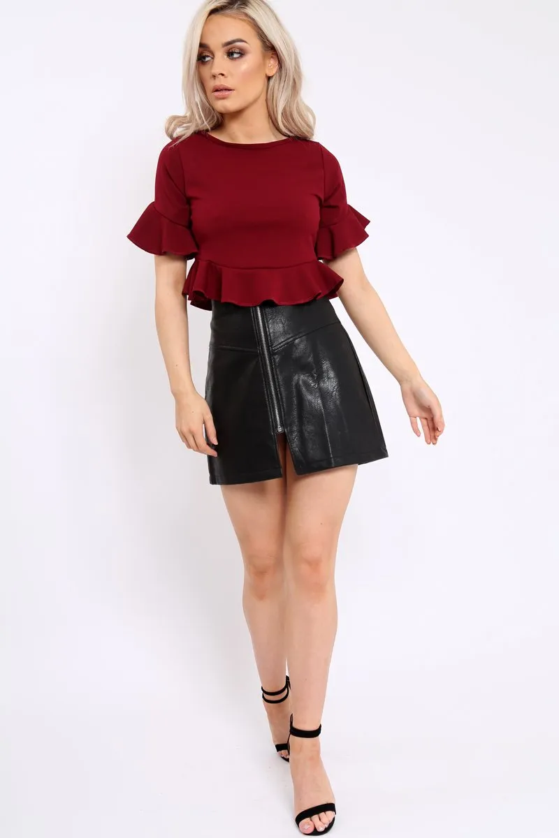 Wine Frill Hem Crop Top - Iyannah