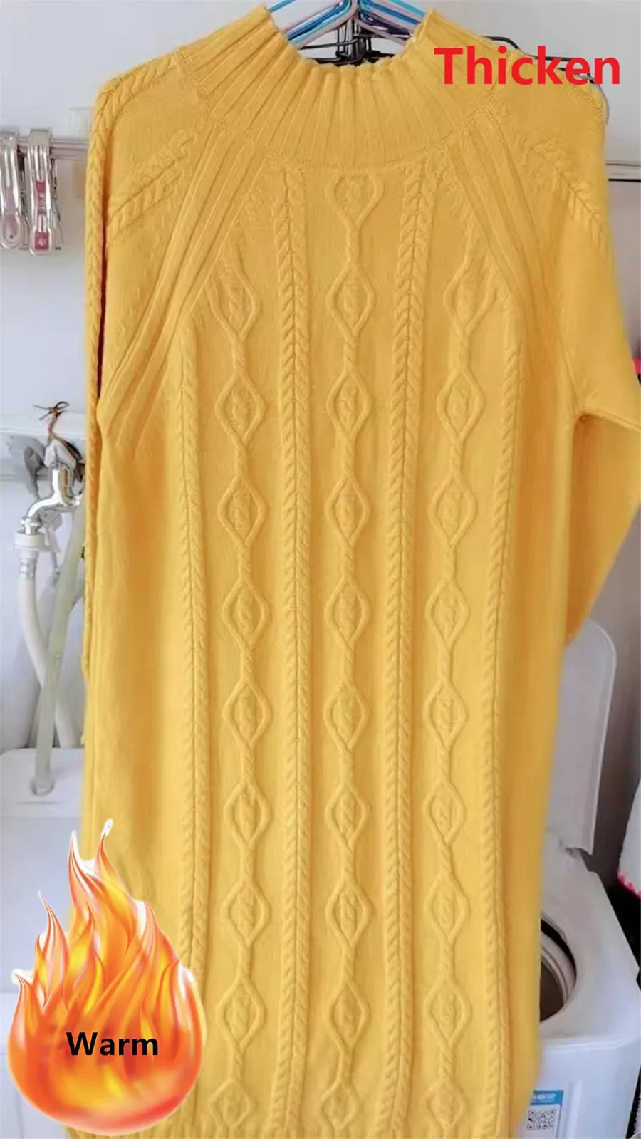 Winter Thicken Plus Velvet Sweater Dress Women's Fall Mock Neck Rib Knit Bottoming Dresses Elegant Warm Vestido Midi With Coats