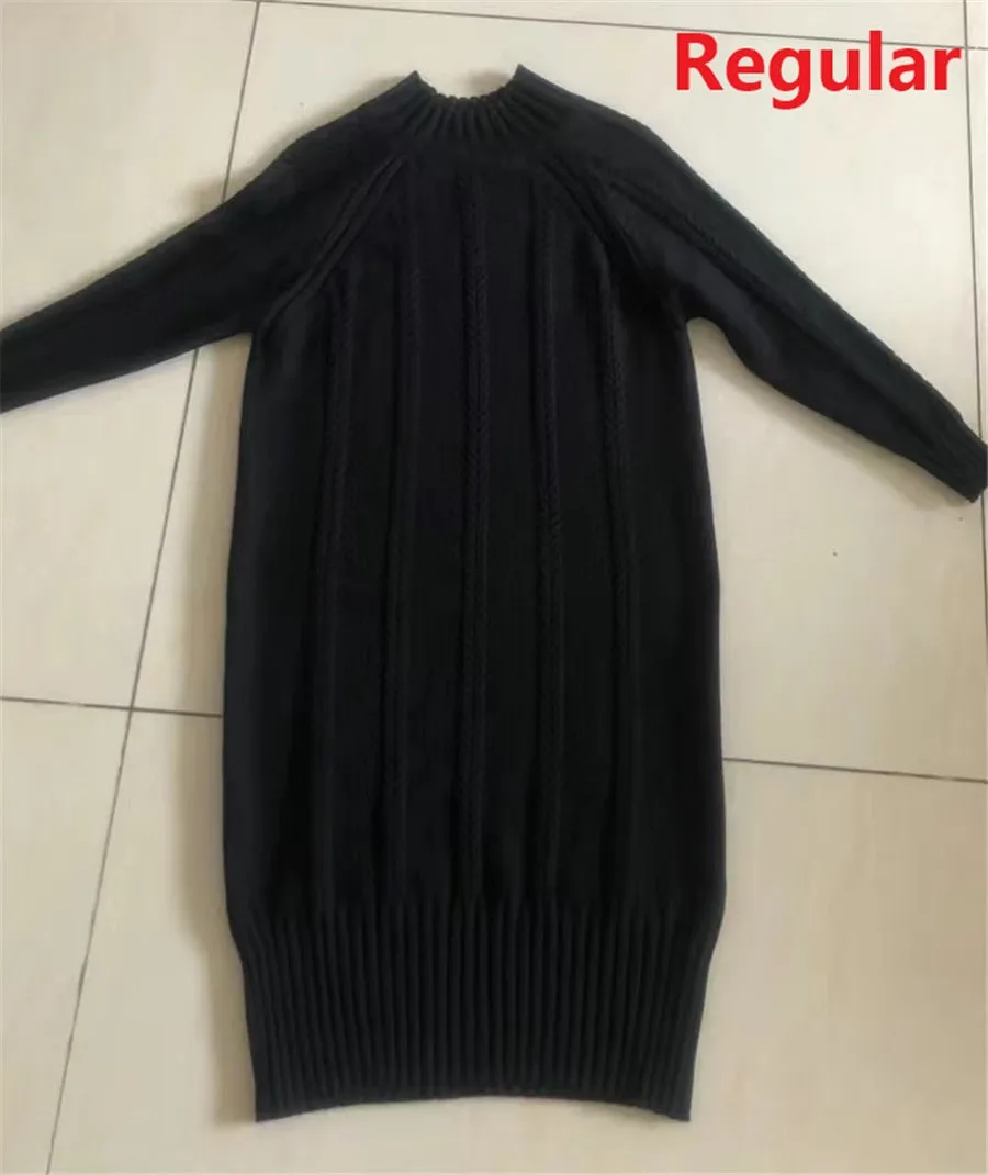 Winter Thicken Plus Velvet Sweater Dress Women's Fall Mock Neck Rib Knit Bottoming Dresses Elegant Warm Vestido Midi With Coats