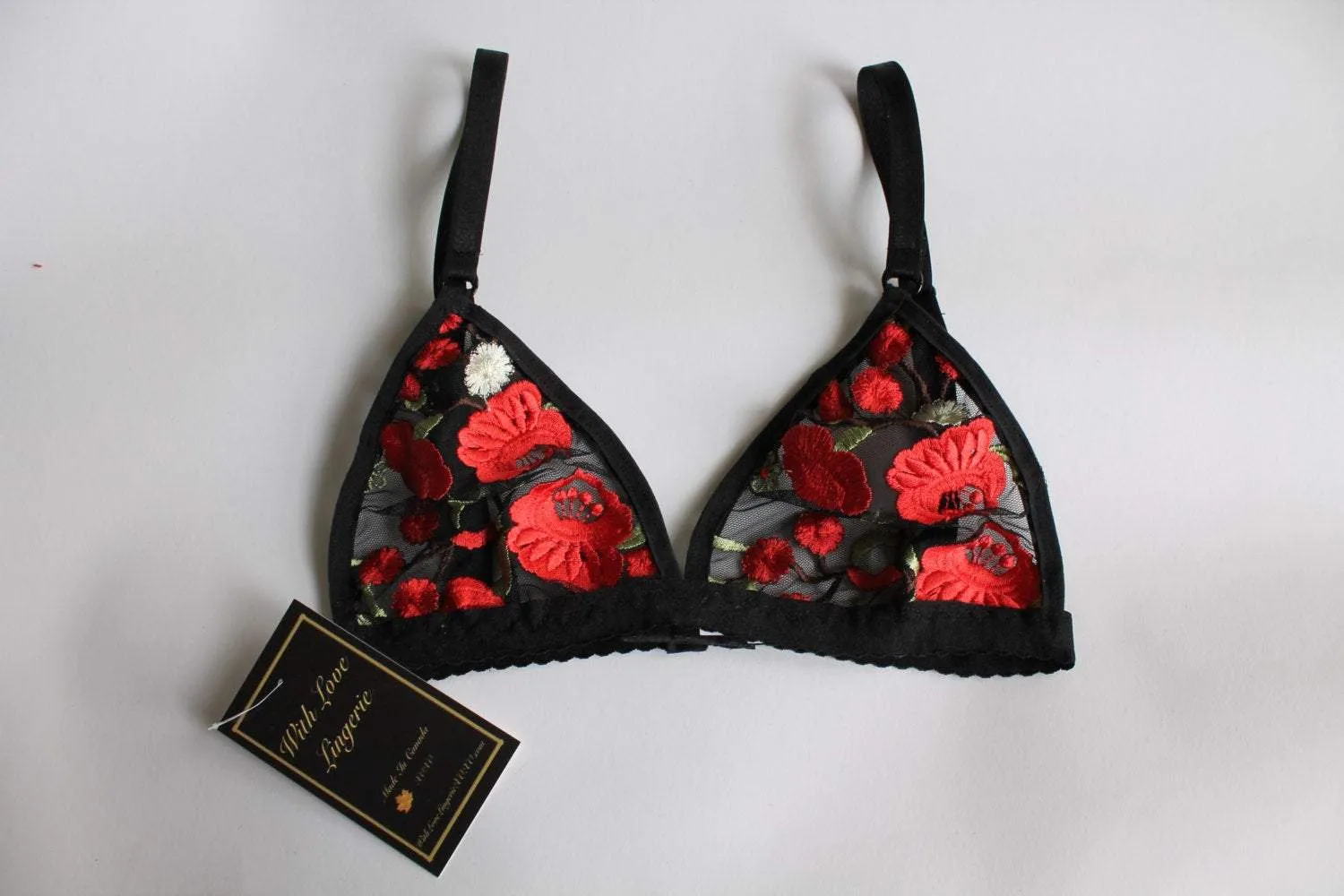 With Love Lingerie - Mercy Bralette Embroidery Red & Black