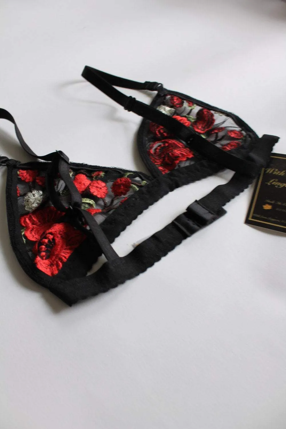 With Love Lingerie - Mercy Bralette Embroidery Red & Black