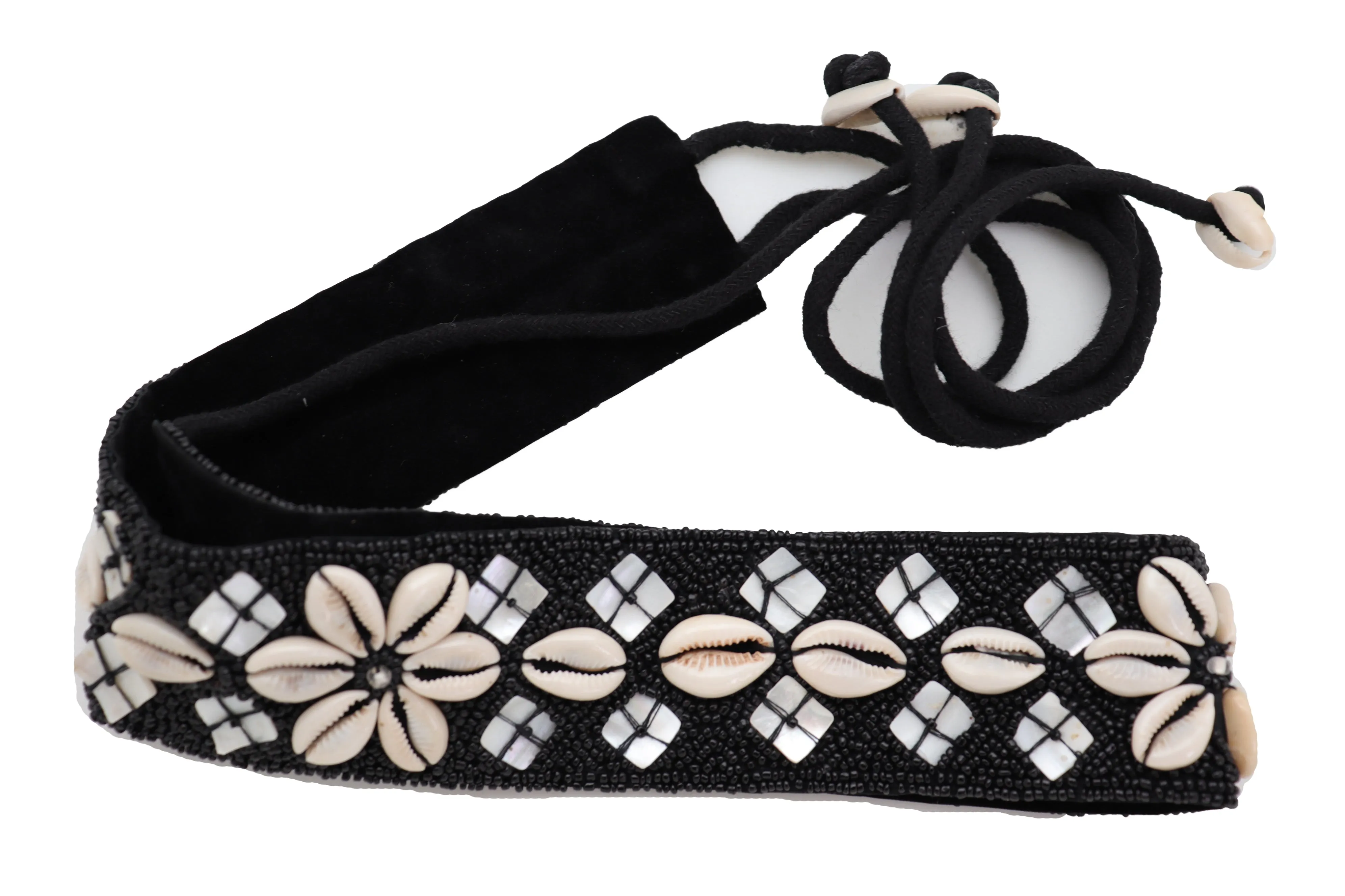 Women Black Elastic Paisley Print Belt Double Western Buckle S M