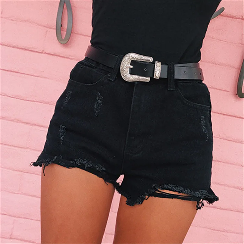 Women Casual Rise Ripped Jean Shorts Frayed Raw Hem Jeans