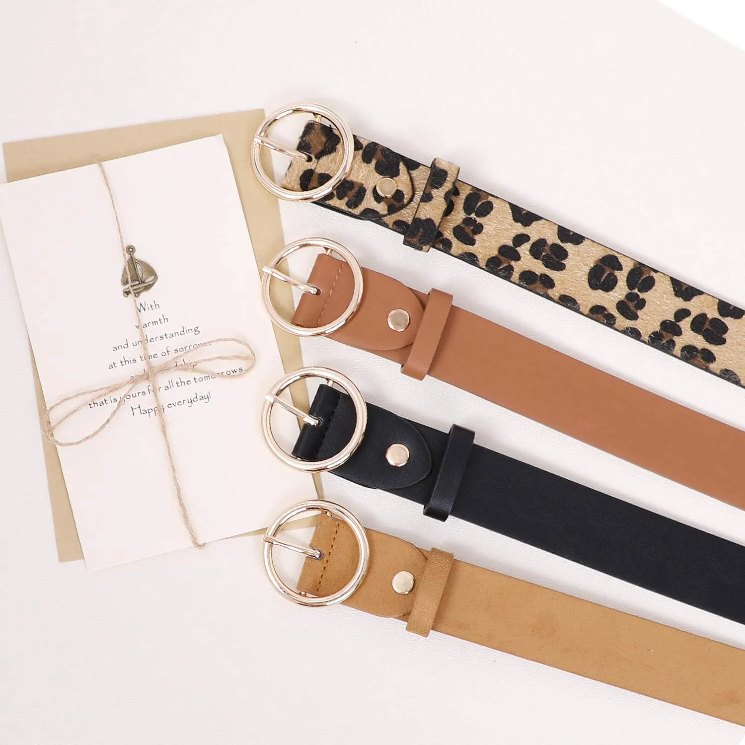 Women Leather Belts SUOSDEY Fashion Soft Faux Leather Jeans Belts with O-Ring Buckle