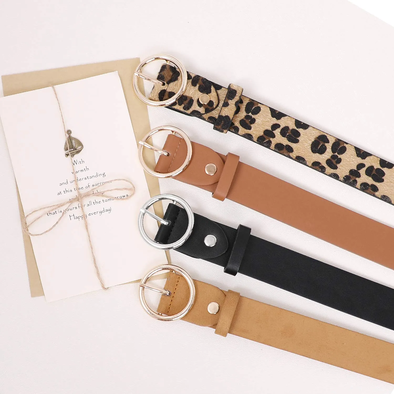 Women Leather Belts SUOSDEY Fashion Soft Faux Leather Jeans Belts with O-Ring Buckle