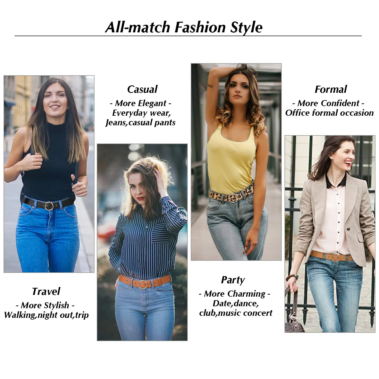 Women Leather Belts SUOSDEY Fashion Soft Faux Leather Jeans Belts with O-Ring Buckle