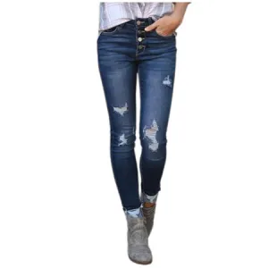 Women Ripped Jeans Basic Jeans Slim Street Style Pencil Pants