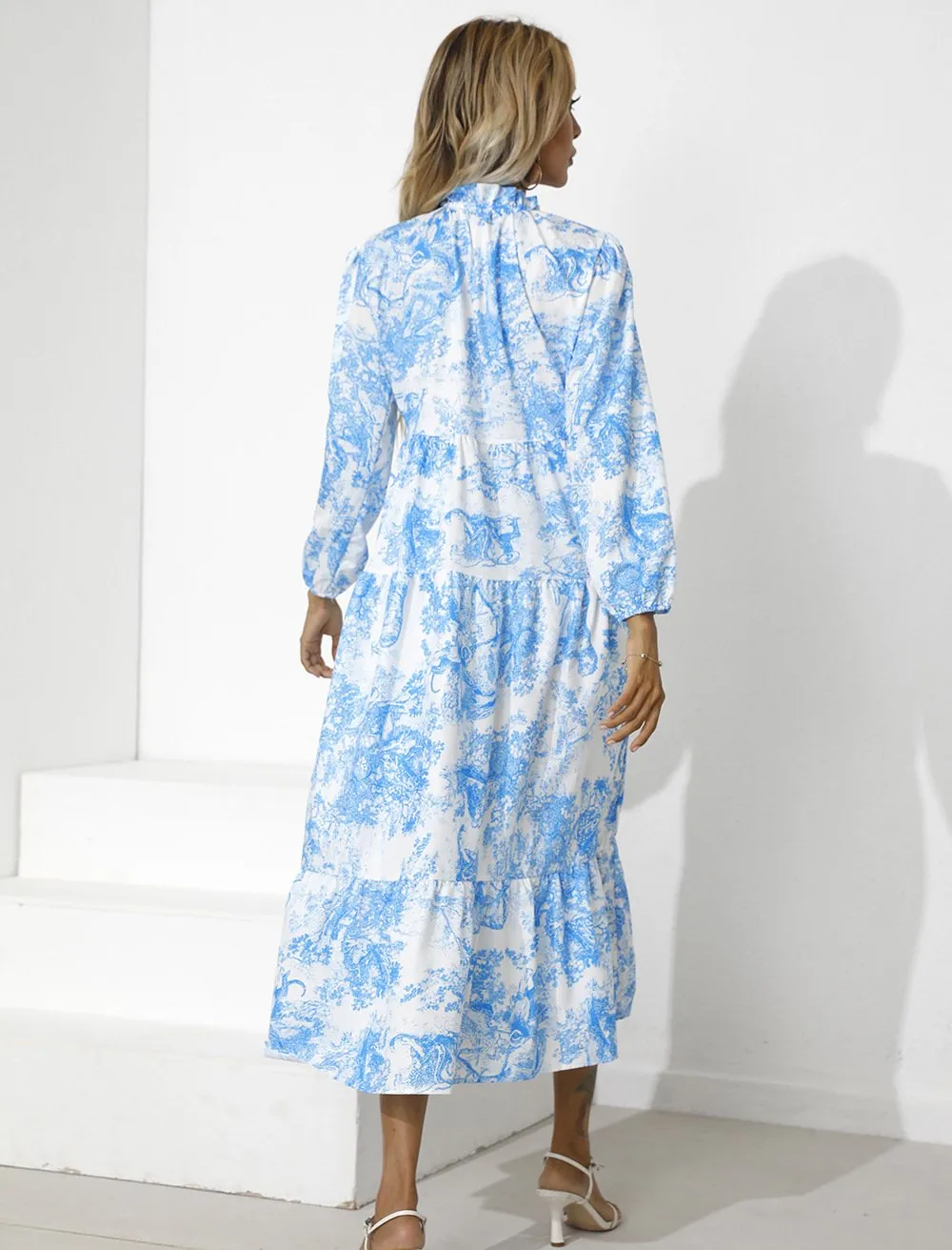Women Round Neck Loose Fall Long Dresses