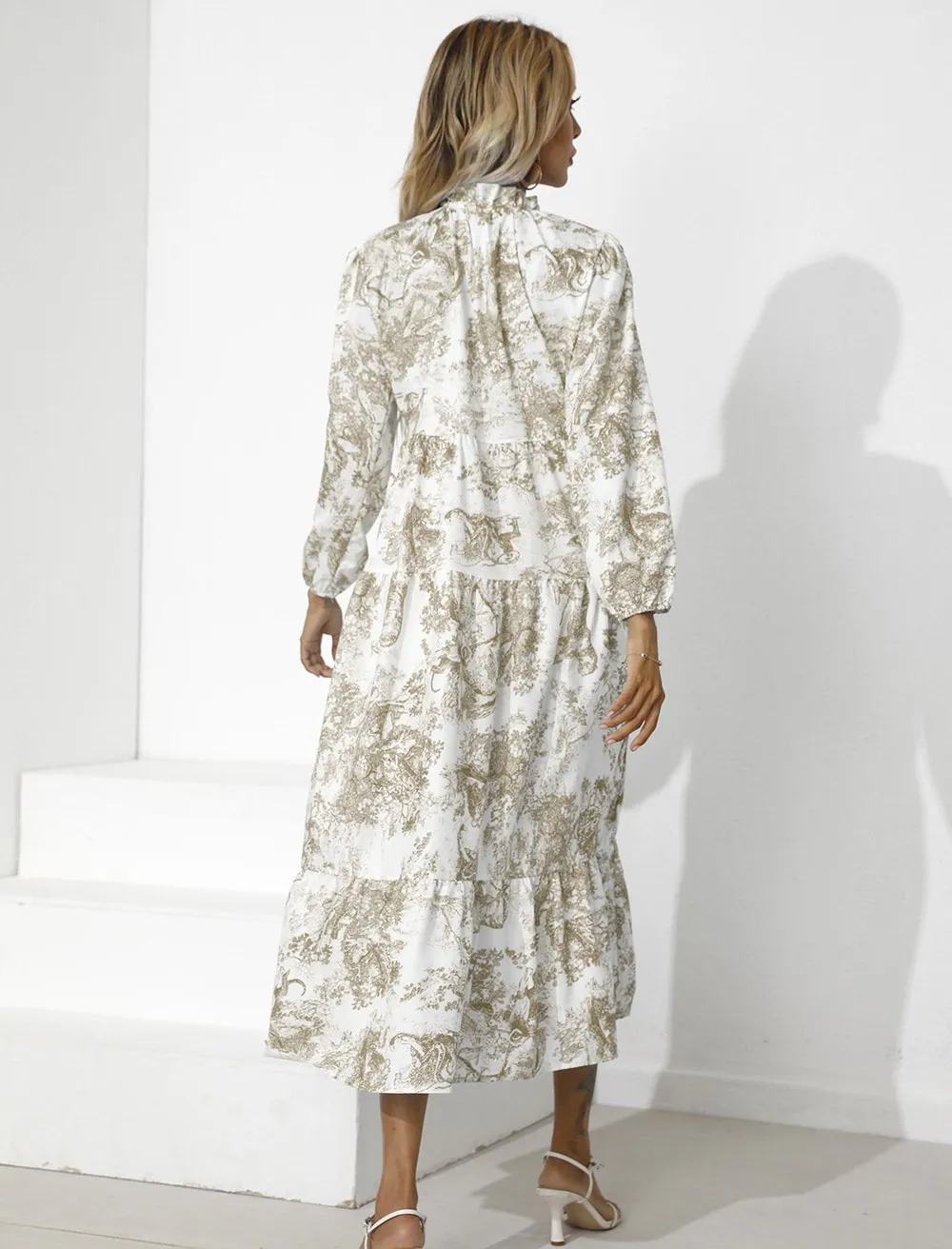 Women Round Neck Loose Fall Long Dresses