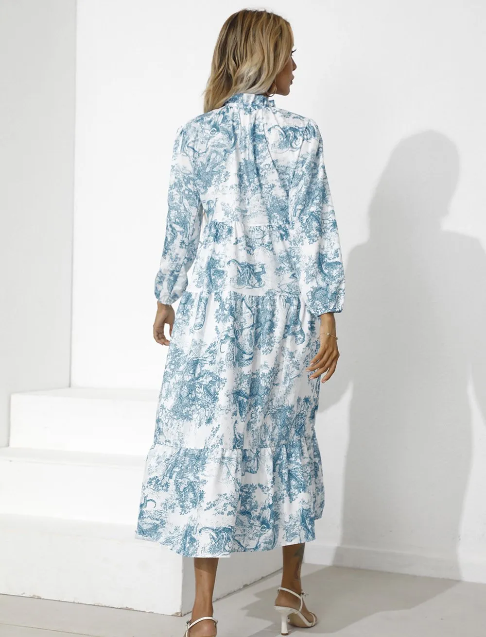 Women Round Neck Loose Fall Long Dresses