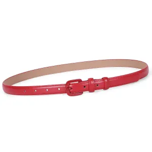 Women Skinny Leather Belt Thin Waist Jeans Belt for Pants in Pin Buckle Belt by WHIPPY, Red, Pants Size 30-35 inches
