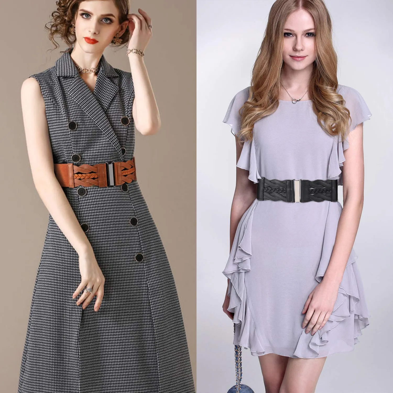 Women Stretchy Vintage Dress Belt Elastic Retro Wide Waist Cinch Belt by JASGOOD