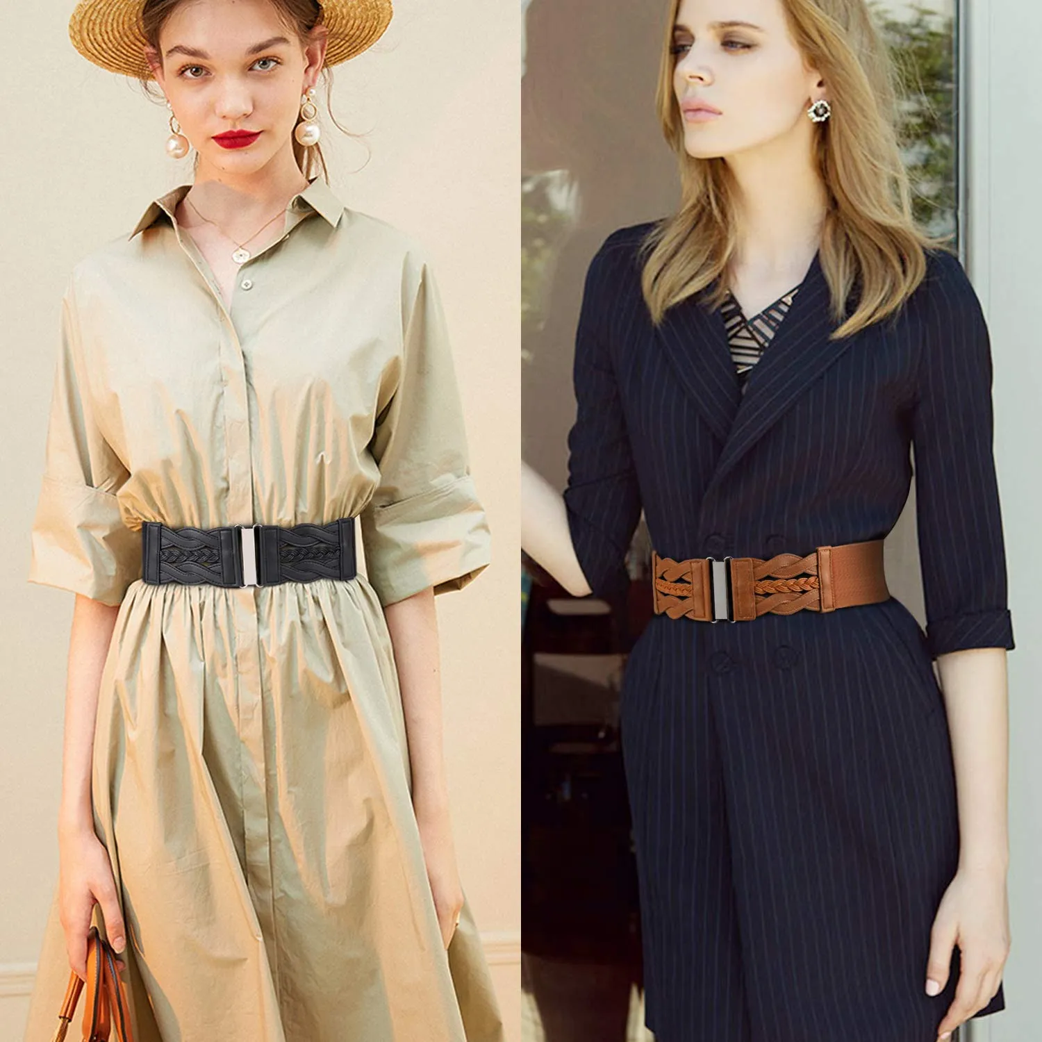 Women Stretchy Vintage Dress Belt Elastic Retro Wide Waist Cinch Belt by JASGOOD