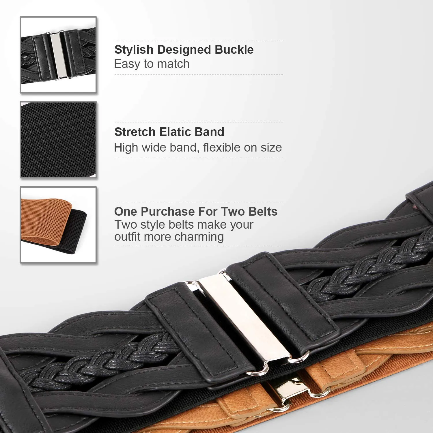 Women Stretchy Vintage Dress Belt Elastic Retro Wide Waist Cinch Belt by JASGOOD