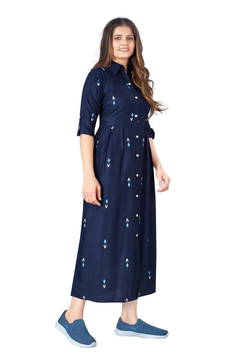 Women's Digital Printed Front Slit A line Maxi Dress
