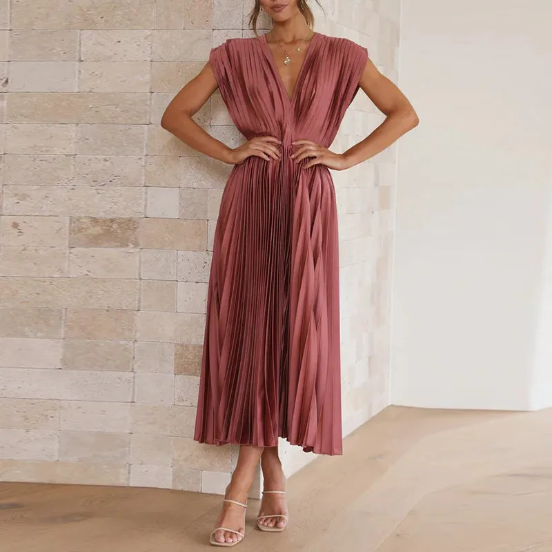 Women's Elegant Sleeveless V-Neck Dress - Stylish Fit for Any Occasion