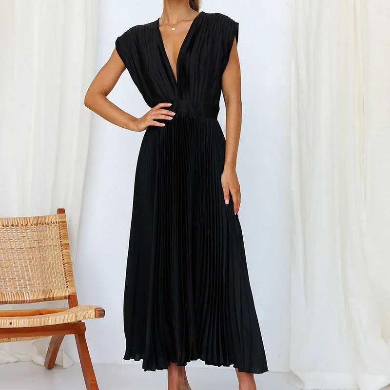 Women's Elegant Sleeveless V-Neck Dress - Stylish Fit for Any Occasion