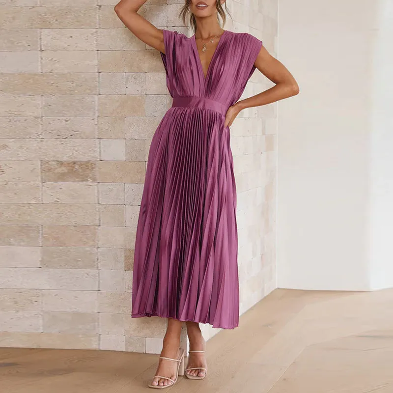 Women's Elegant Sleeveless V-Neck Dress - Stylish Fit for Any Occasion