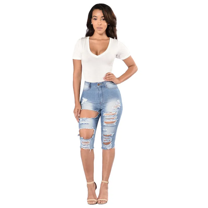 Women's High Waisted 9" Shorts Jeans Ripped Jean Shorts
