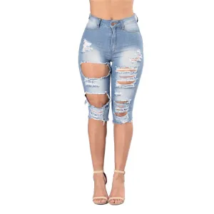 Women's High Waisted 9" Shorts Jeans Ripped Jean Shorts