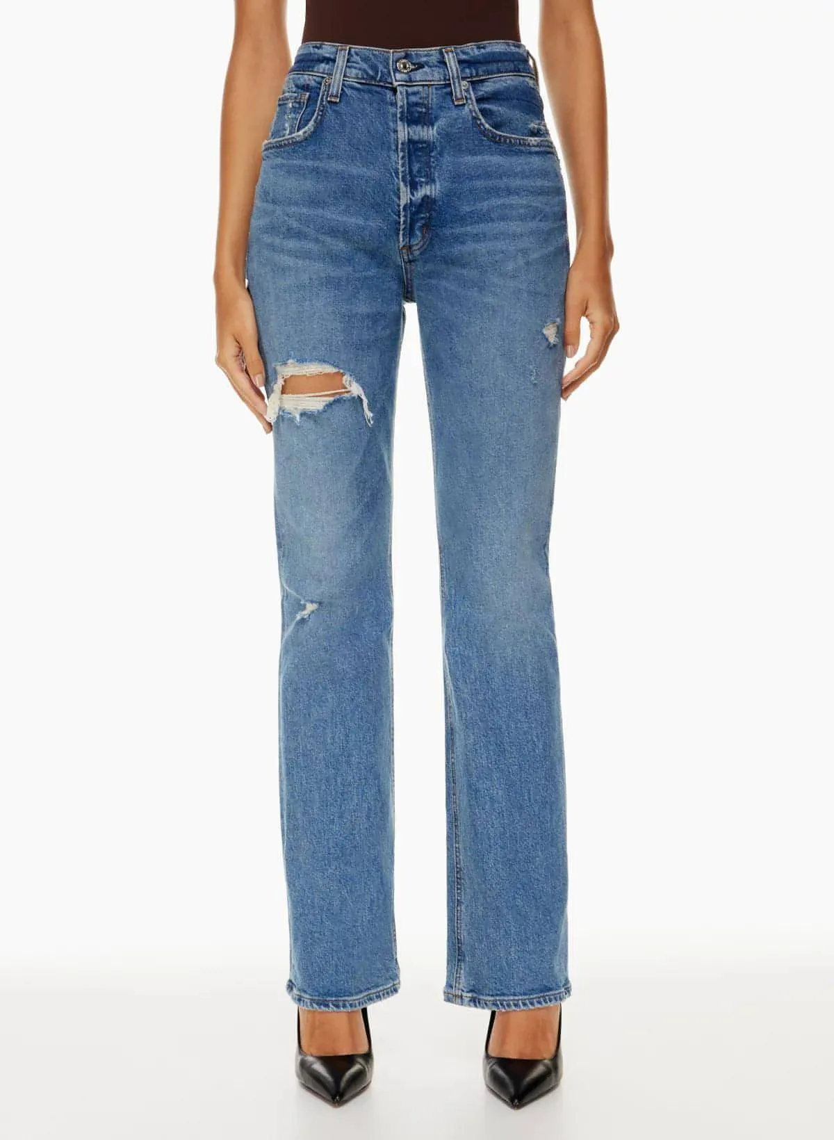 Women's New Fashion Jeans High Waist Ripped Slimming Straight-leg