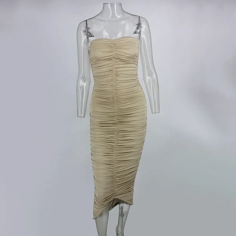 Women's Pleated Sexy Tube Top Bag Hip Dress