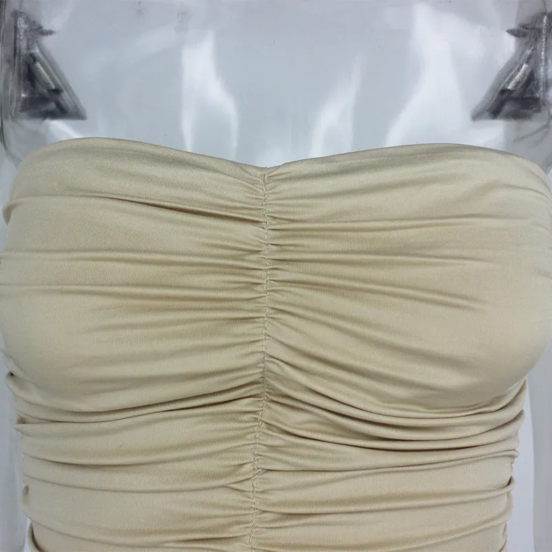 Women's Pleated Sexy Tube Top Bag Hip Dress