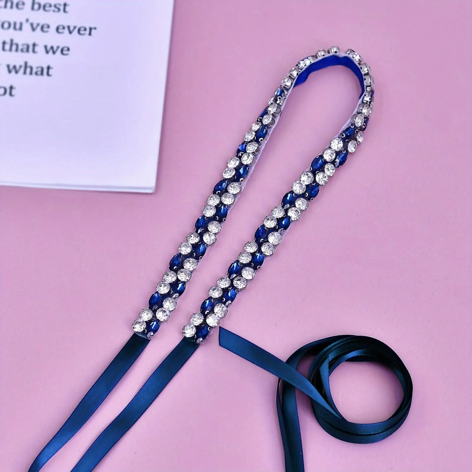Women's Rhinestone Belt – Elegant Blue Thin Waist Accessory