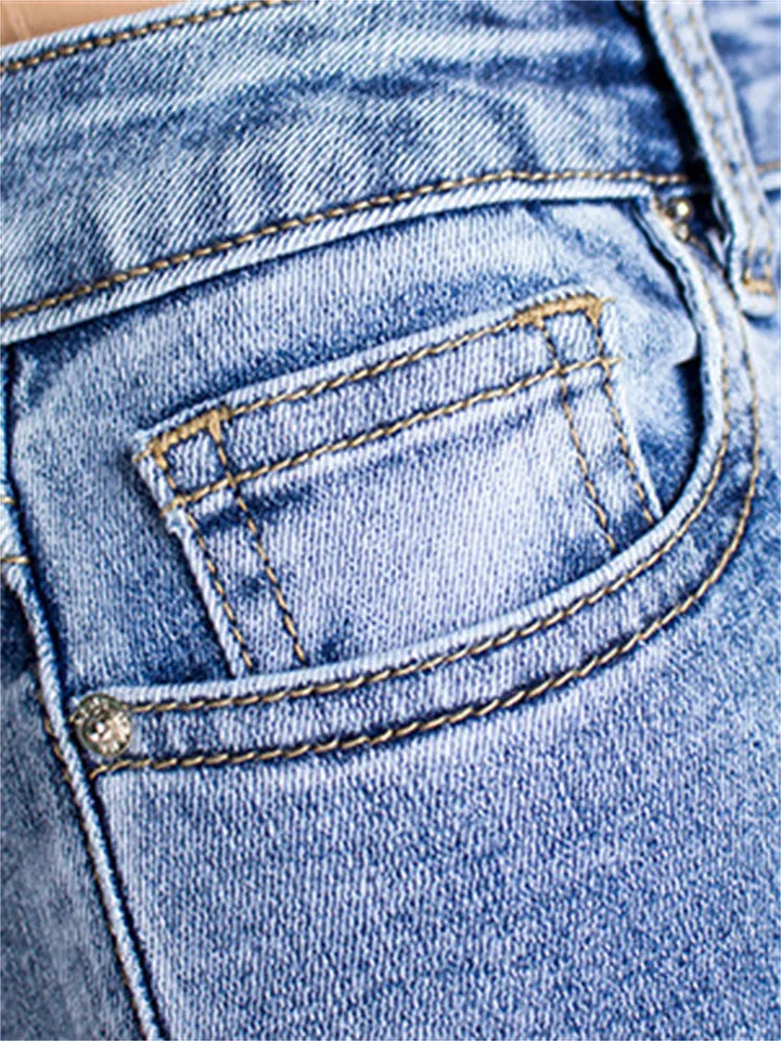 Women's Simple Style Daily Slim Fit Ripped Blue Jeans