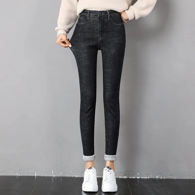 Women's Stretch Waist Pencil Thick Jeans