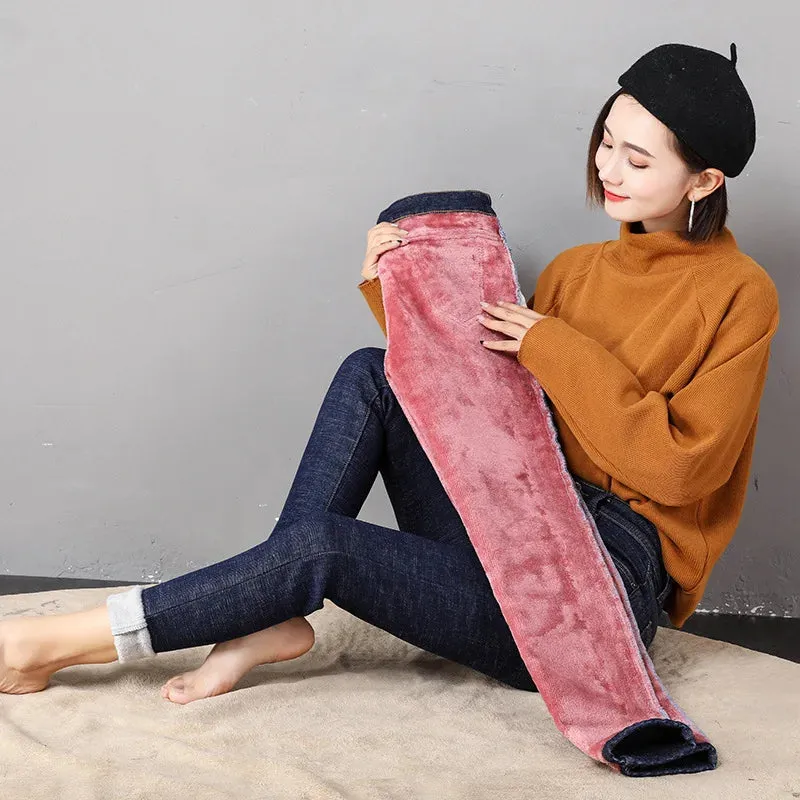 Women's Stretch Waist Pencil Thick Jeans
