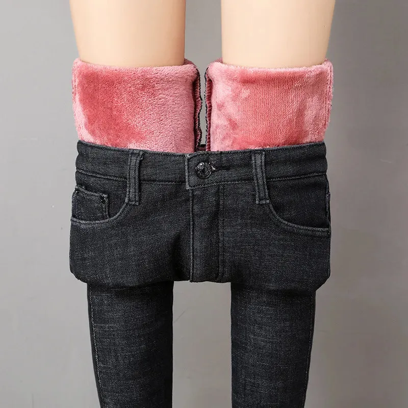 Women's Stretch Waist Pencil Thick Jeans