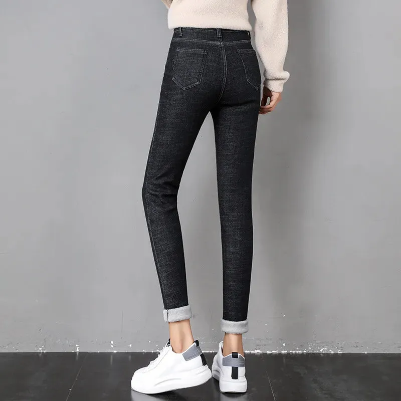 Women's Stretch Waist Pencil Thick Jeans