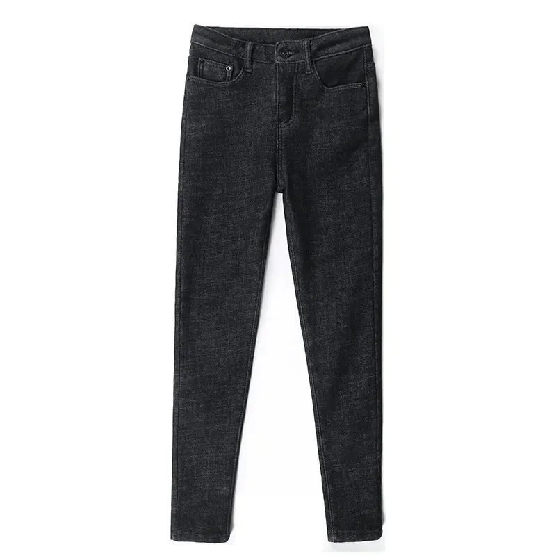Women's Stretch Waist Pencil Thick Jeans