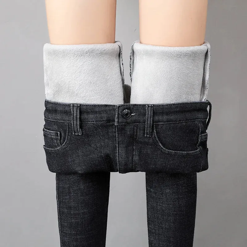 Women's Stretch Waist Pencil Thick Jeans