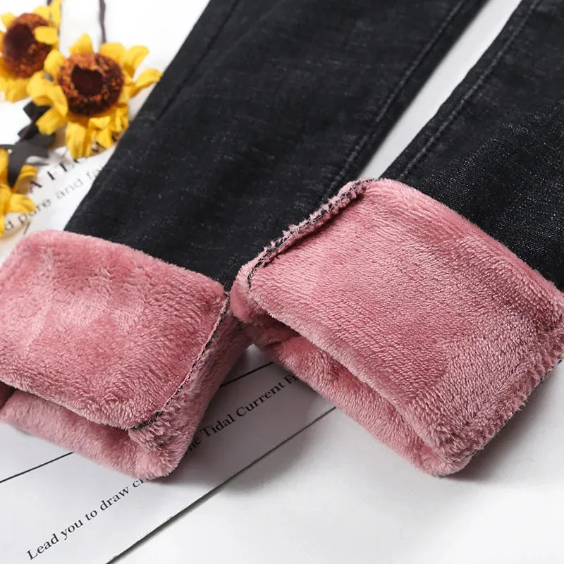 Women's Stretch Waist Pencil Thick Jeans