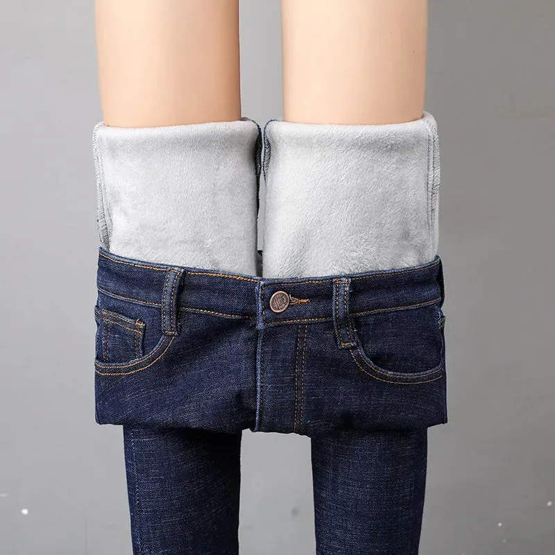 Women's Stretch Waist Pencil Thick Jeans