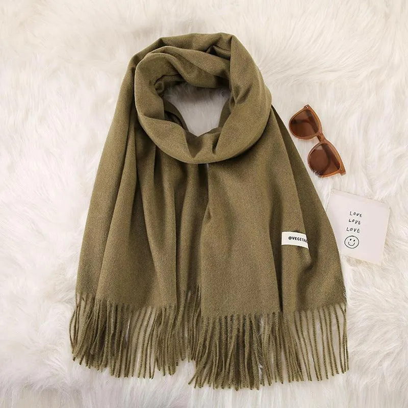 Women's Stylish Double-Sided Cashmere Tassel Scarf