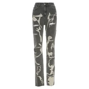 Women's Trendy Ripped Jeans with Holes and Splash Design | Perfect for Casual Days