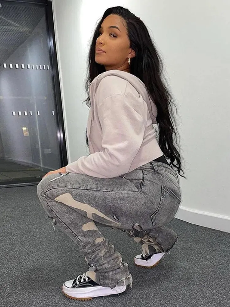 Women's Trendy Ripped Jeans with Holes and Splash Design | Perfect for Casual Days