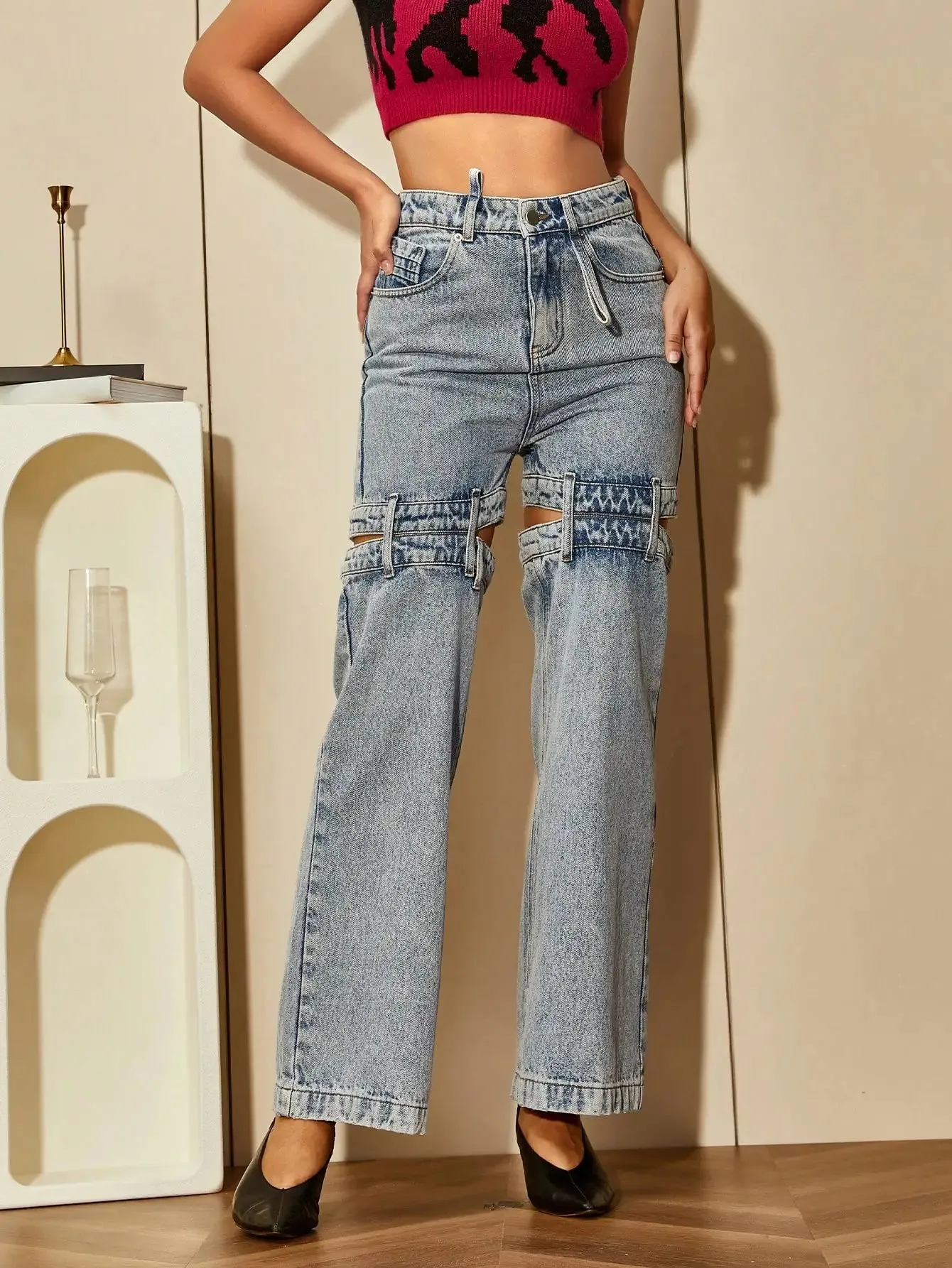 Y2K Cut Out High Waisted Jeans