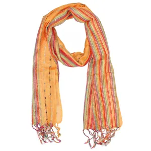 Yellow Cotton Lurex Shimmering Stripes Scarf