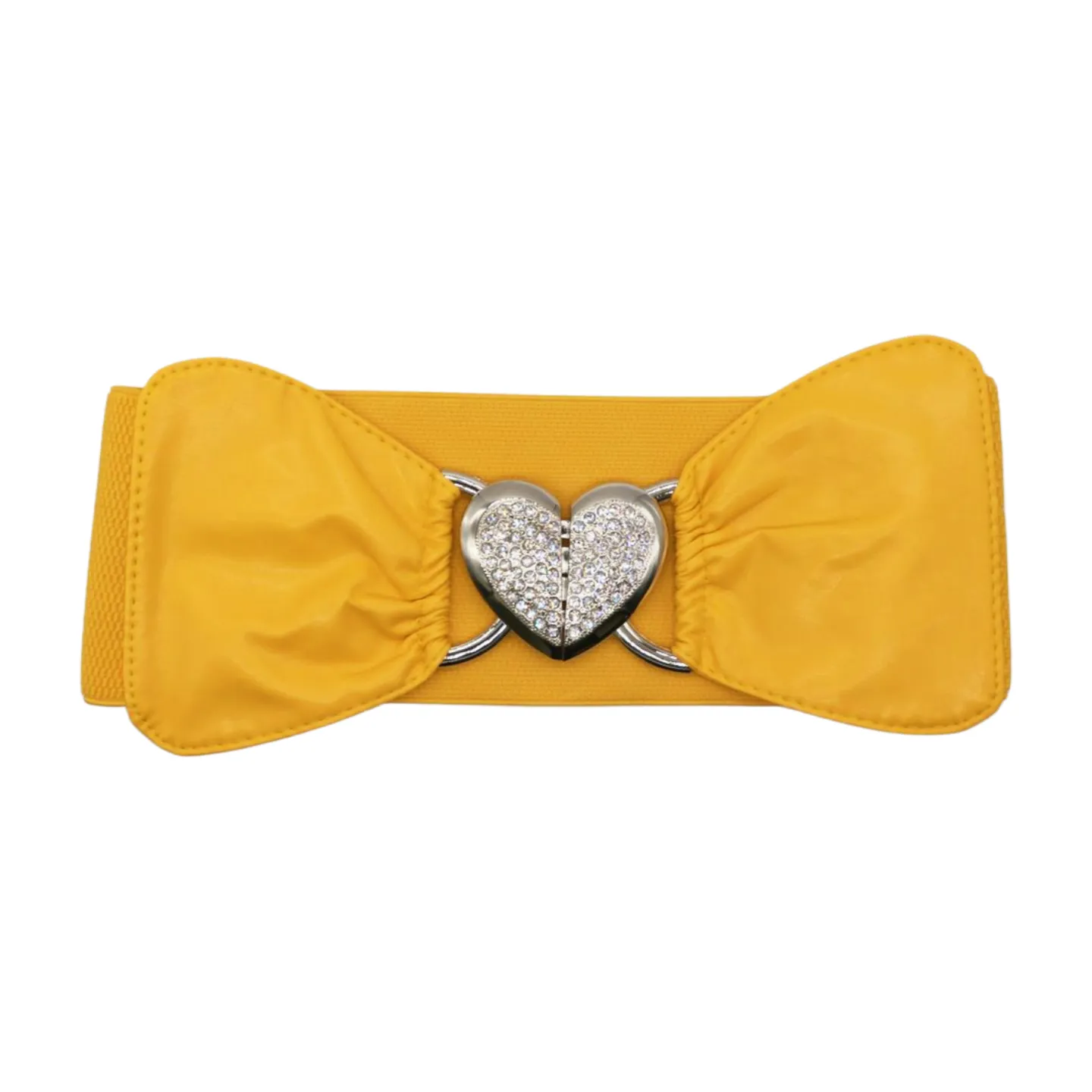 Yellow Faux Leather Elastic Fashion Belt Heart Buckle S M