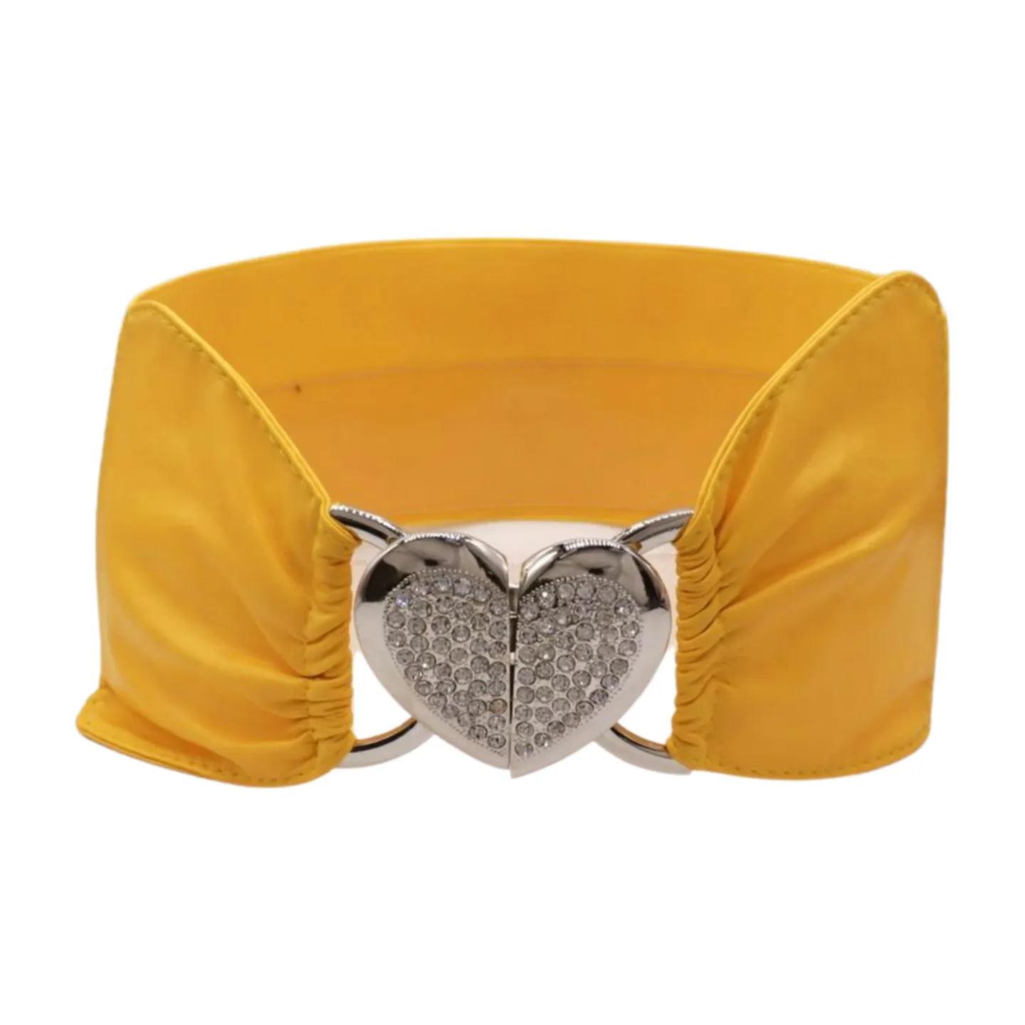Yellow Faux Leather Elastic Fashion Belt Heart Buckle S M
