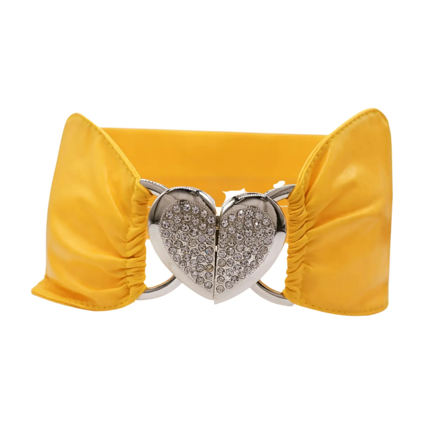 Yellow Faux Leather Elastic Fashion Belt Heart Buckle S M